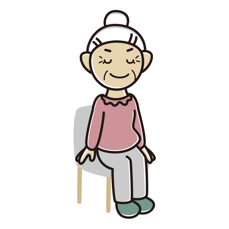 椅子で目を閉じるおばあさんのイラスト【色あり、背景なし】透過PNG