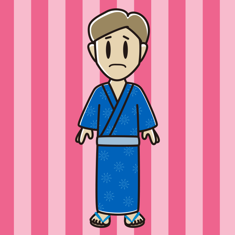 困る浴衣姿の男性のイラスト【色、背景あり】PNG
