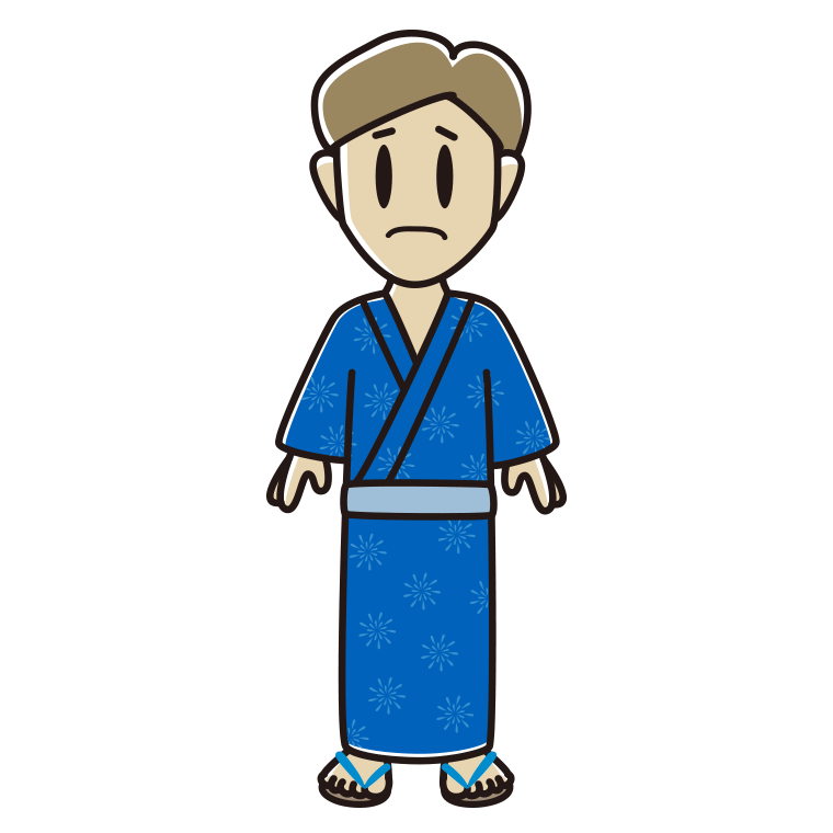 困る浴衣姿の男性のイラスト【色あり、背景なし】透過PNG