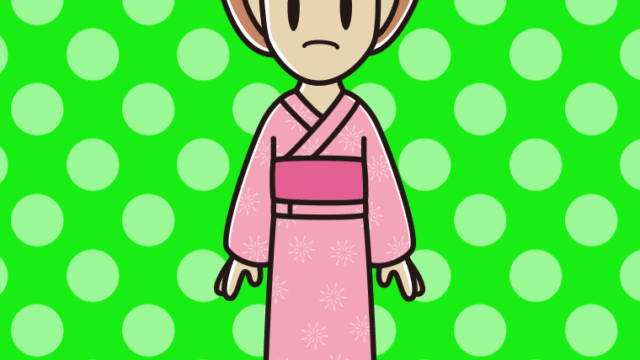 困る浴衣姿の女性のイラスト【色、背景あり】PNG