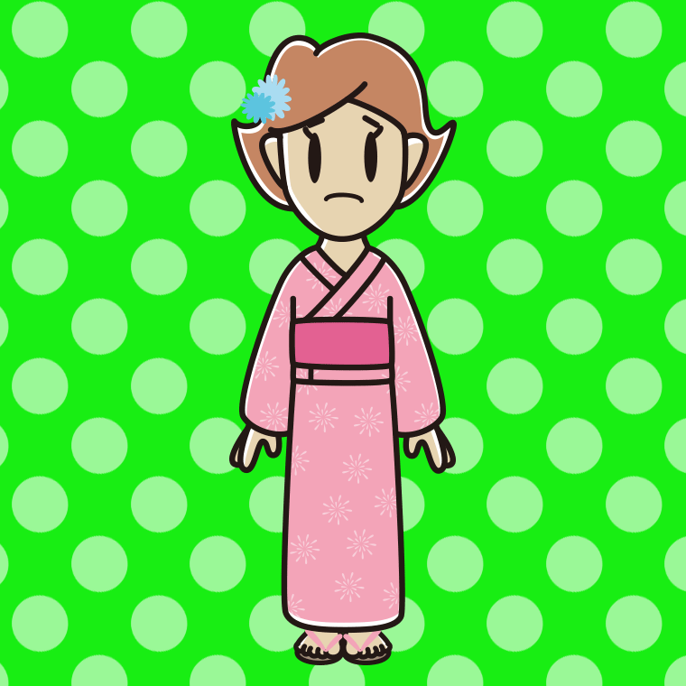困る浴衣姿の女性のイラスト【色、背景あり】PNG