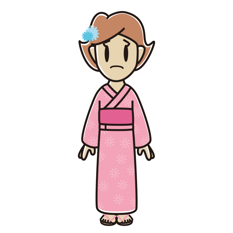 困る浴衣姿の女性のイラスト【色あり、背景なし】透過PNG