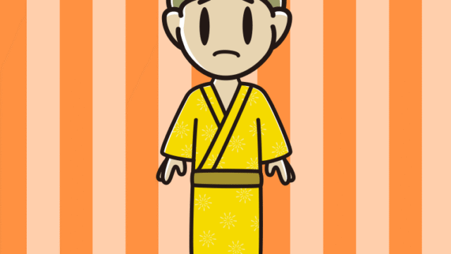 困る浴衣姿の小学生男子のイラスト【色、背景あり】PNG