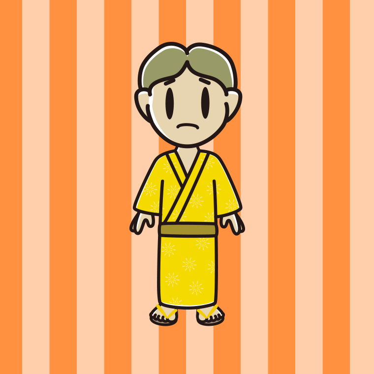 困る浴衣姿の小学生男子のイラスト【色、背景あり】PNG