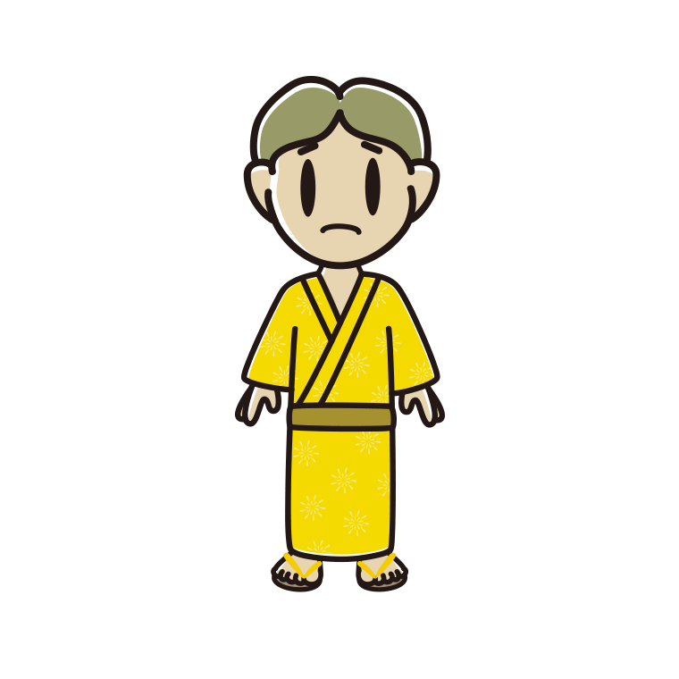困る浴衣姿の小学生男子のイラスト【色あり、背景なし】透過PNG