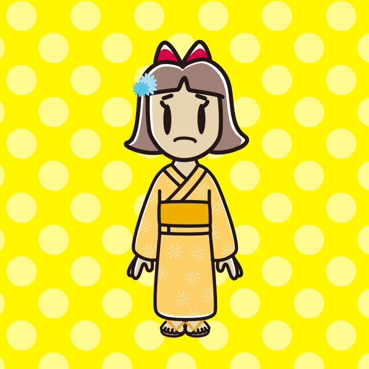 困る浴衣姿の小学生女子のイラスト【色、背景あり】PNG