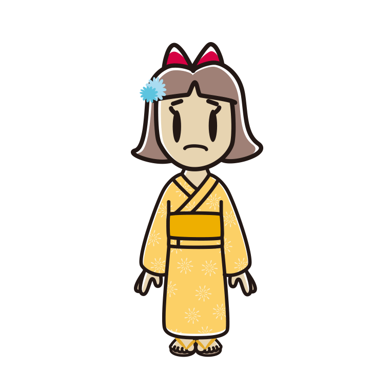 困る浴衣姿の小学生女子のイラスト【色あり、背景なし】透過PNG