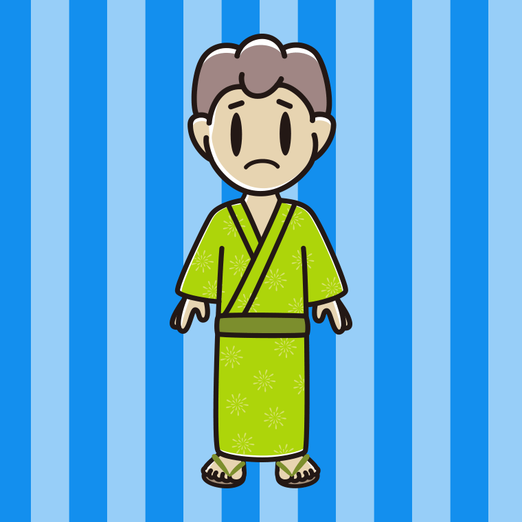 困る浴衣姿の男子中学生のイラスト【色、背景あり】PNG