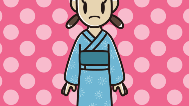 困る浴衣姿の女子中学生のイラスト【色、背景あり】PNG