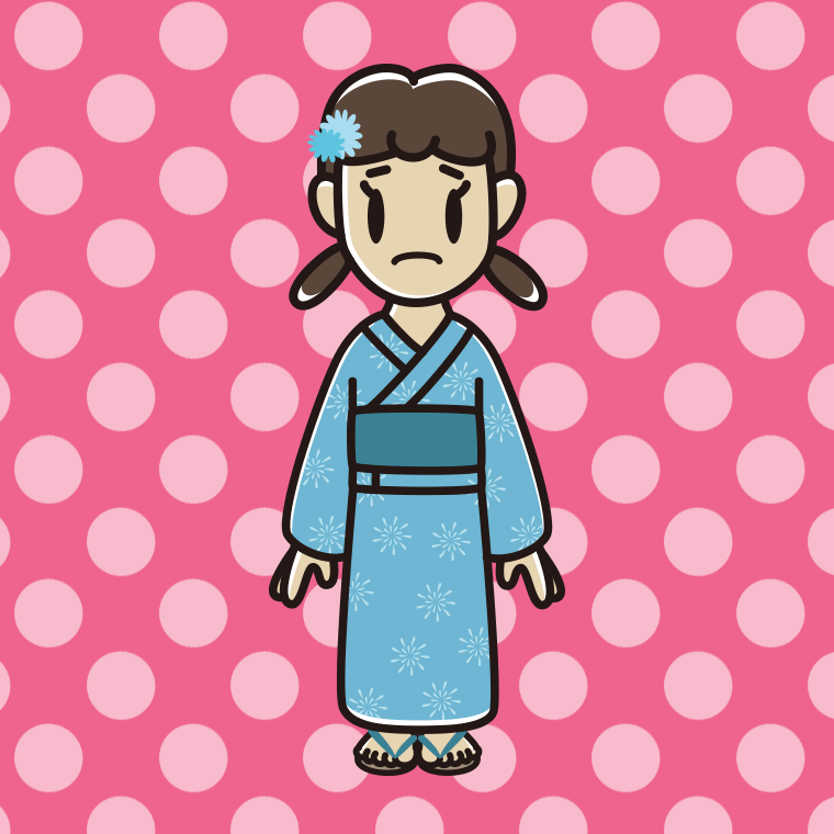 困る浴衣姿の女子中学生のイラスト【色、背景あり】PNG