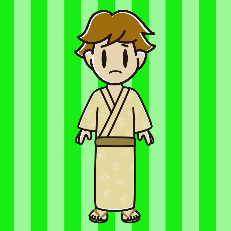 困る浴衣姿の男子高校生のイラスト【色、背景あり】PNG