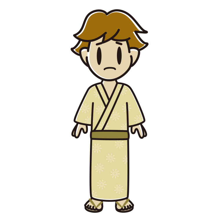 困る浴衣姿の男子高校生のイラスト【色あり、背景なし】透過PNG