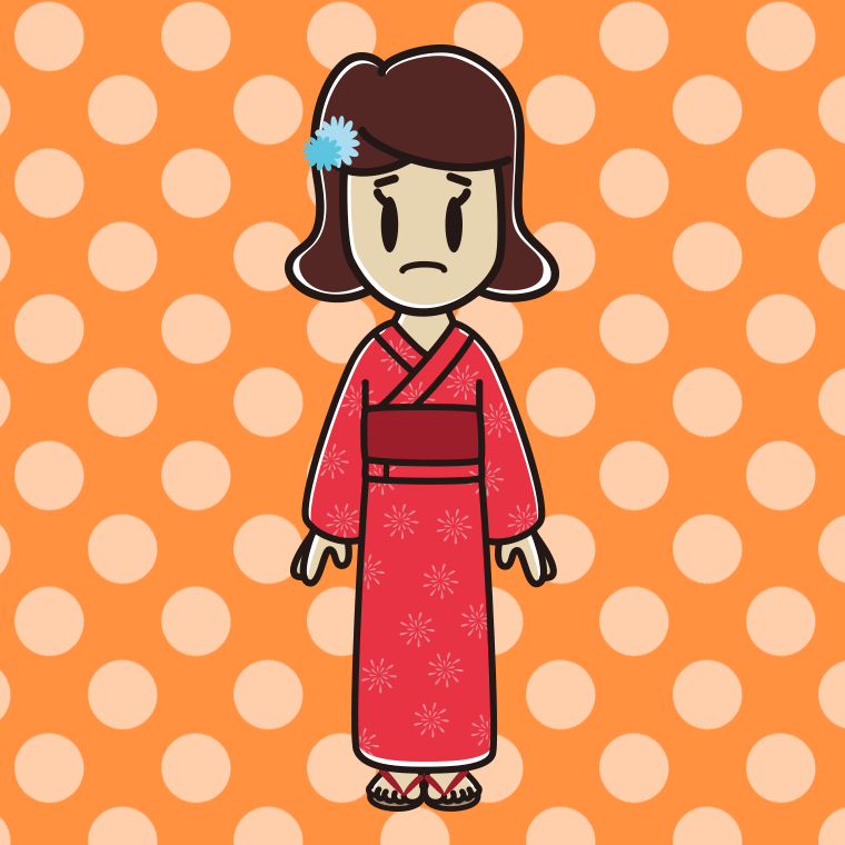 困る浴衣姿の女子高校生のイラスト【色、背景あり】PNG