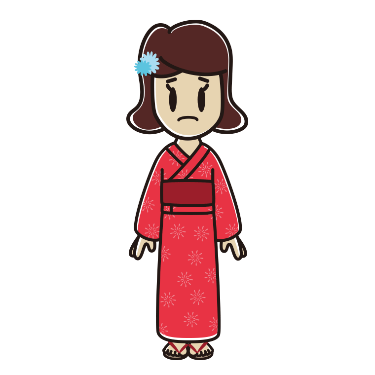 困る浴衣姿の女子高校生のイラスト【色あり、背景なし】透過PNG