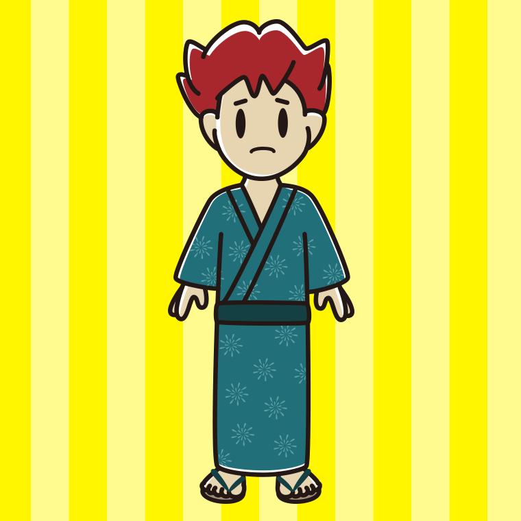 困る浴衣姿の男子大学生のイラスト【色、背景あり】PNG