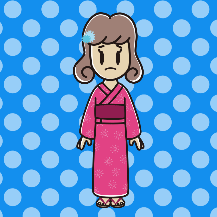 困る浴衣姿の女子大学生のイラスト【色、背景あり】PNG