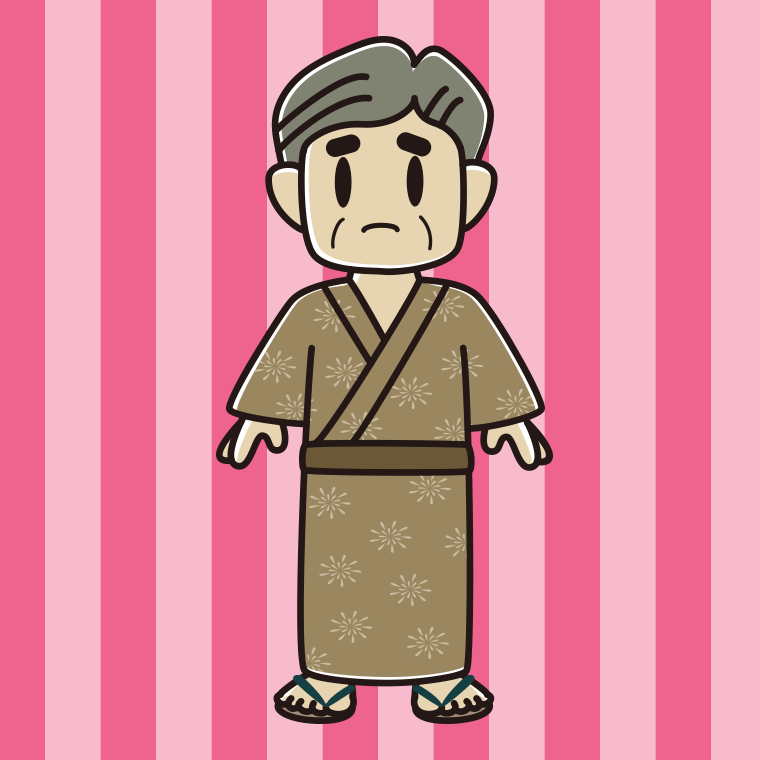 困る浴衣姿のおじさんのイラスト【色、背景あり】PNG
