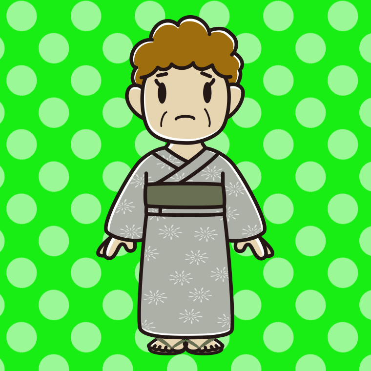 困る浴衣姿のおばさんのイラスト【色、背景あり】PNG