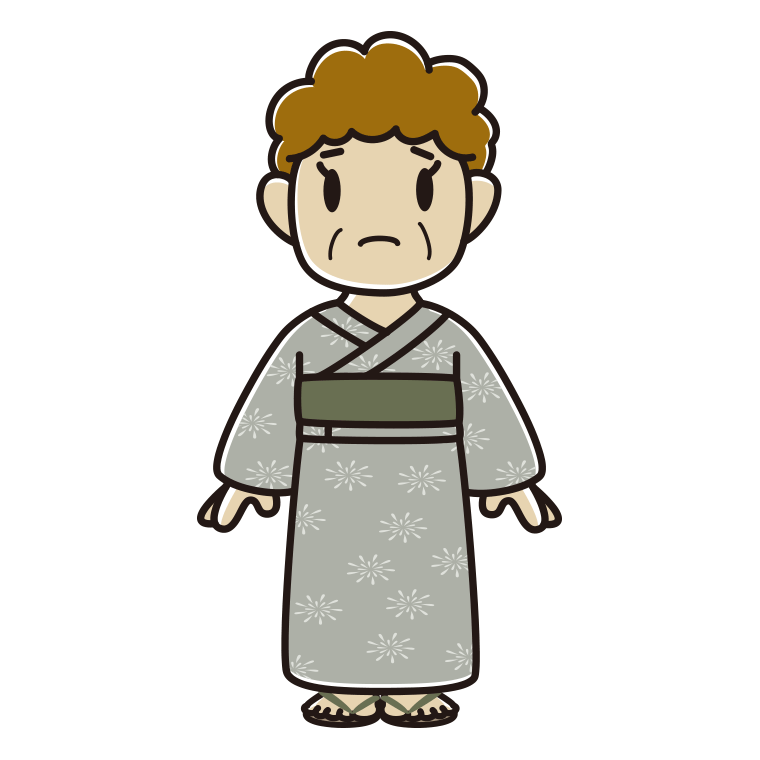 困る浴衣姿のおばさんのイラスト【色あり、背景なし】透過PNG