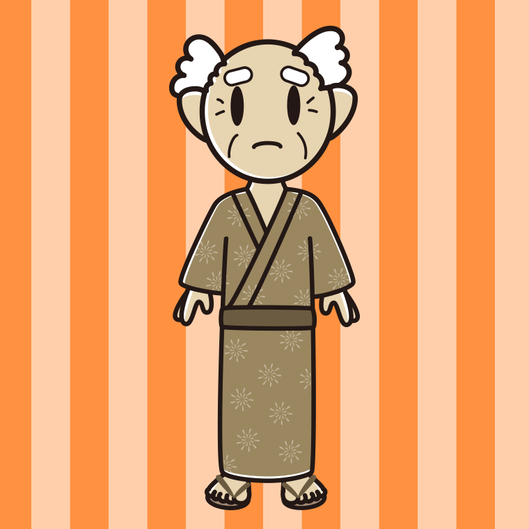 困る浴衣姿のおじいさんのイラスト【色、背景あり】PNG
