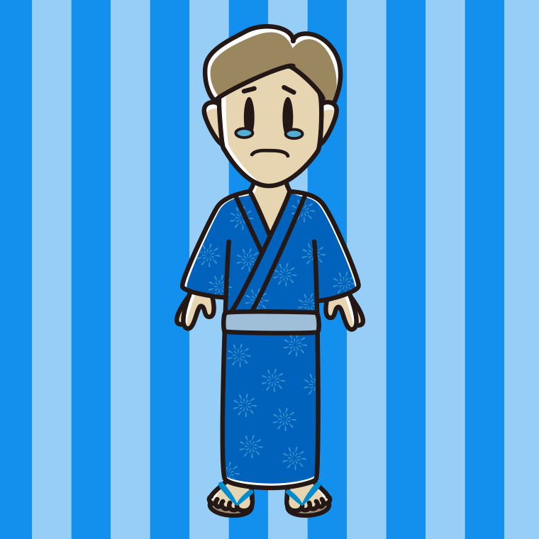 泣く浴衣姿の男性のイラスト【色、背景あり】PNG