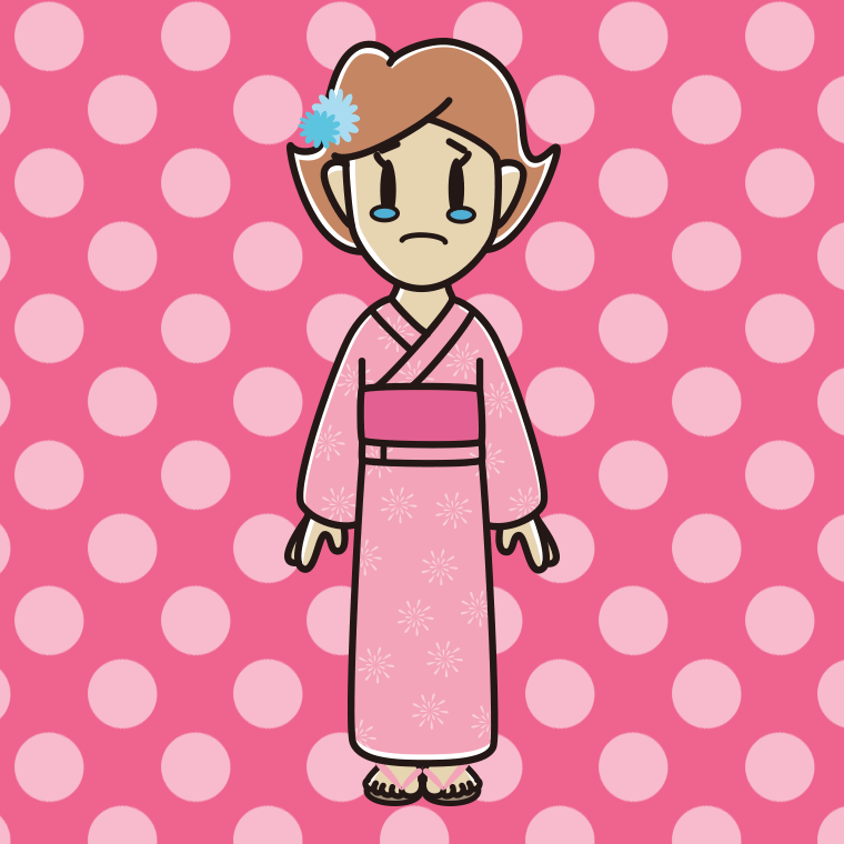 泣く浴衣姿の女性のイラスト【色、背景あり】PNG