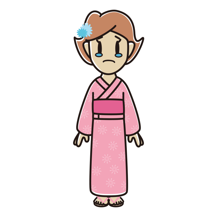 泣く浴衣姿の女性のイラスト【色あり、背景なし】透過PNG