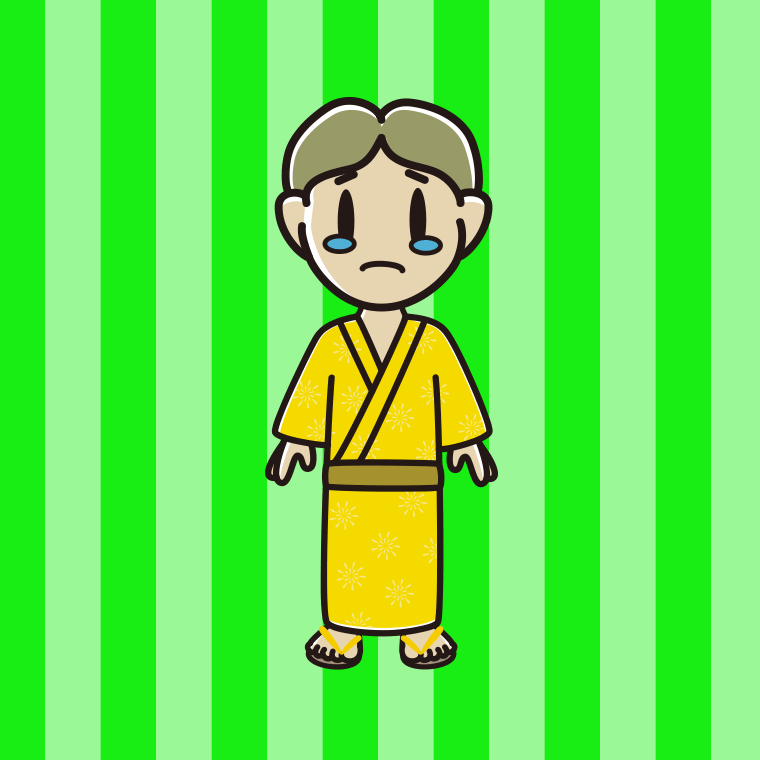 泣く浴衣姿の小学生男子のイラスト【色、背景あり】PNG
