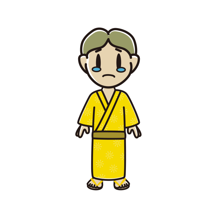 泣く浴衣姿の小学生男子のイラスト【色あり、背景なし】透過PNG