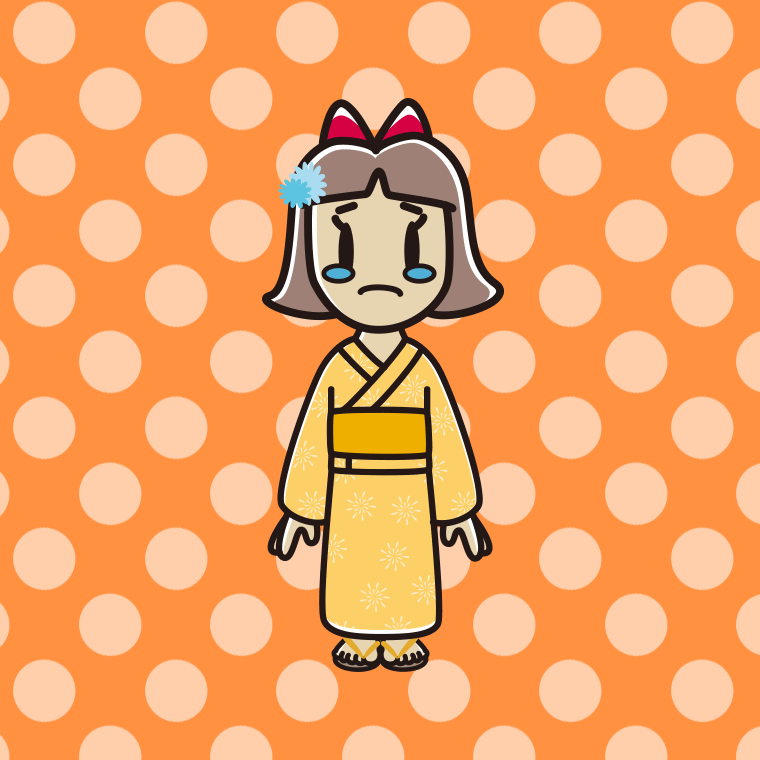 泣く浴衣姿の小学生女子のイラスト【色、背景あり】PNG