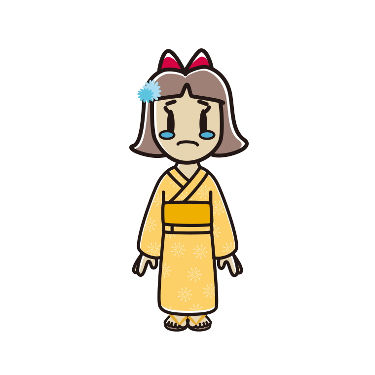 泣く浴衣姿の小学生女子のイラスト【色あり、背景なし】透過PNG