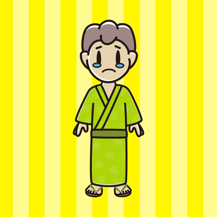 泣く浴衣姿の男子中学生のイラスト【色、背景あり】PNG