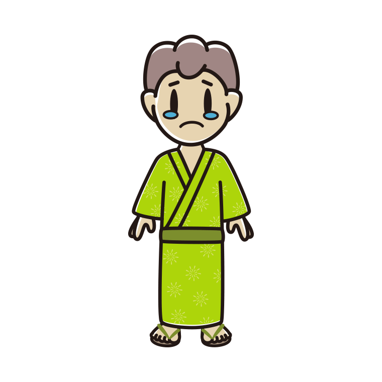 泣く浴衣姿の男子中学生のイラスト【色あり、背景なし】透過PNG