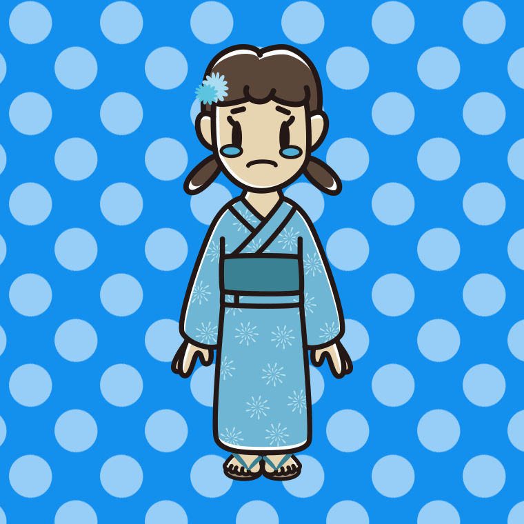 泣く浴衣姿の女子中学生のイラスト【色、背景あり】PNG