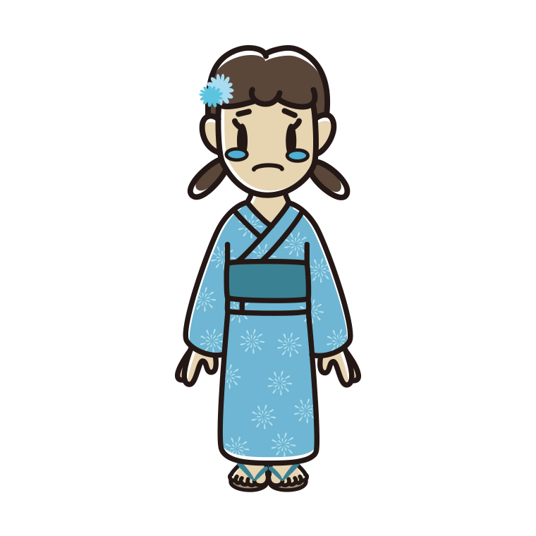 泣く浴衣姿の女子中学生のイラスト【色あり、背景なし】透過PNG