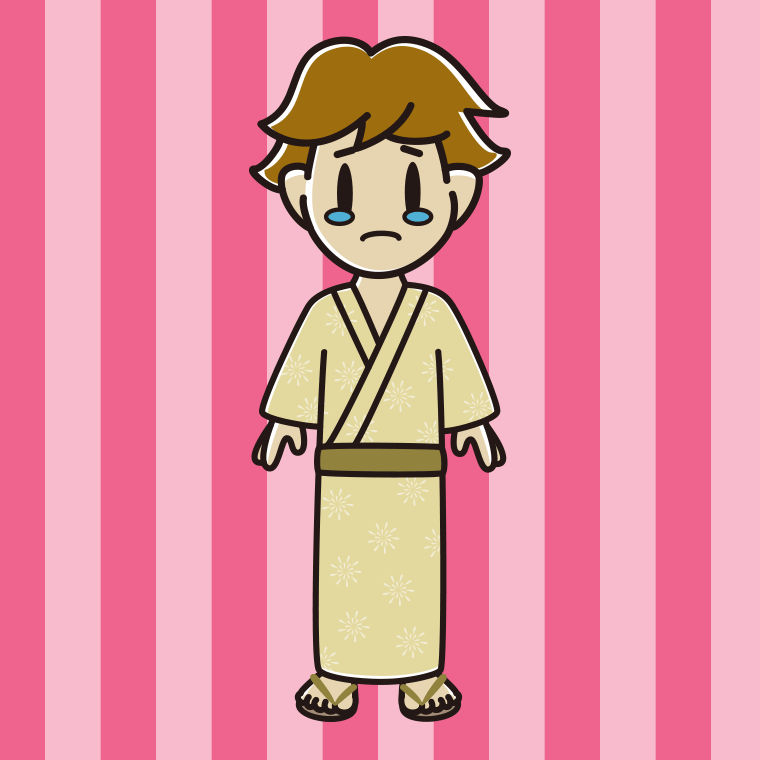 泣く浴衣姿の男子高校生のイラスト【色、背景あり】PNG
