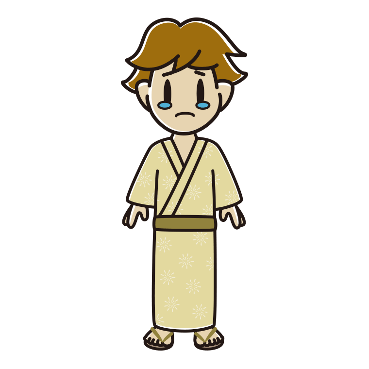 泣く浴衣姿の男子高校生のイラスト【色あり、背景なし】透過PNG
