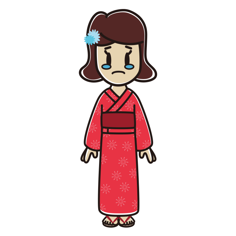泣く浴衣姿の女子高校生のイラスト【色あり、背景なし】透過PNG