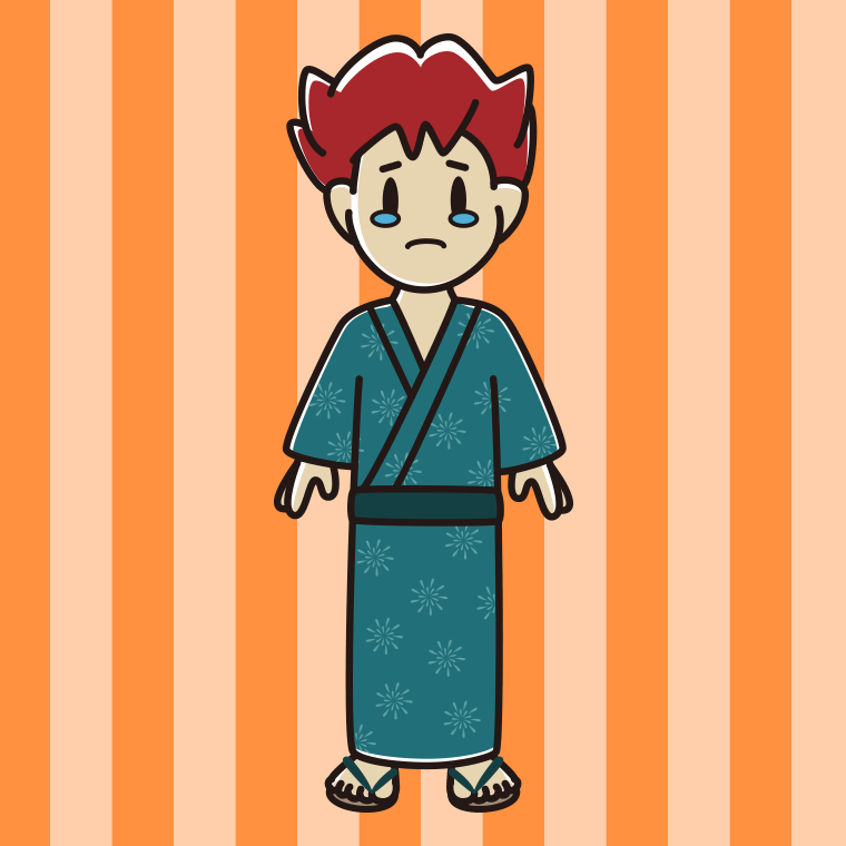 泣く浴衣姿の男子大学生のイラスト【色、背景あり】PNG