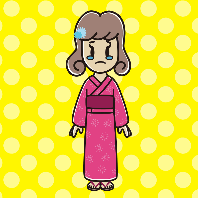 泣く浴衣姿の女子大学生のイラスト【色、背景あり】PNG
