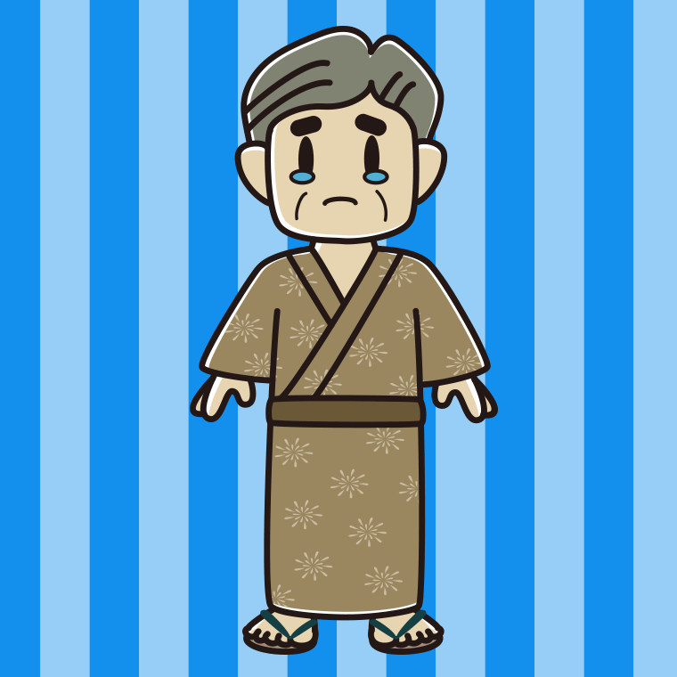 泣く浴衣姿のおじさんのイラスト【色、背景あり】PNG