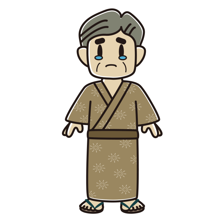 泣く浴衣姿のおじさんのイラスト【色あり、背景なし】透過PNG