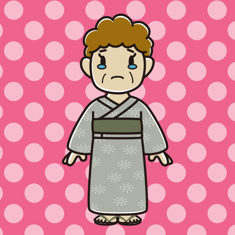 泣く浴衣姿のおばさんのイラスト【色、背景あり】PNG