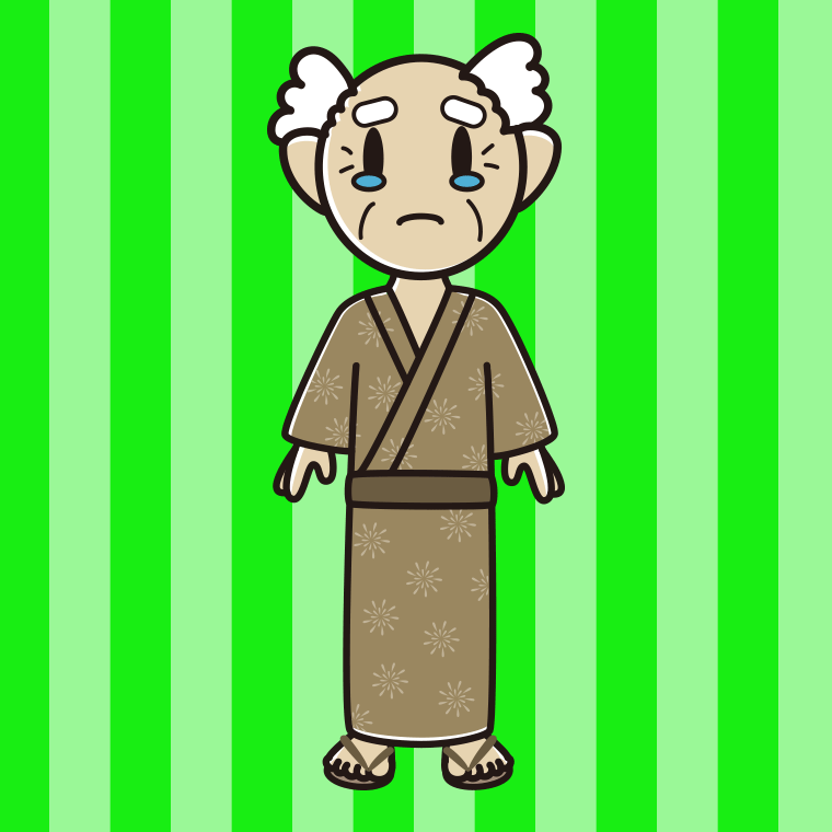 泣く浴衣姿のおじいさんのイラスト【色、背景あり】PNG