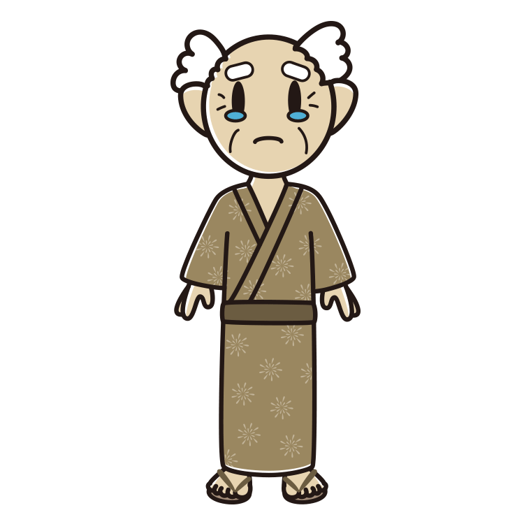 泣く浴衣姿のおじいさんのイラスト【色あり、背景なし】透過PNG