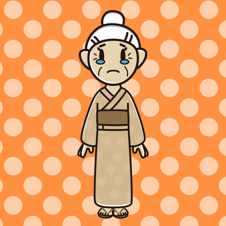 泣く浴衣姿のおばあさんのイラスト【色、背景あり】PNG