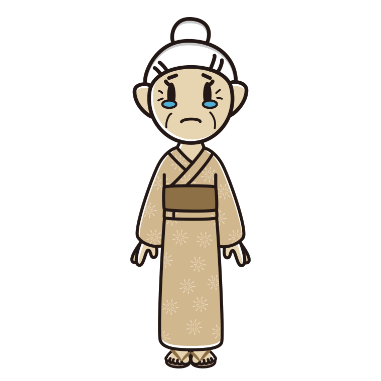 泣く浴衣姿のおばあさんのイラスト【色あり、背景なし】透過PNG