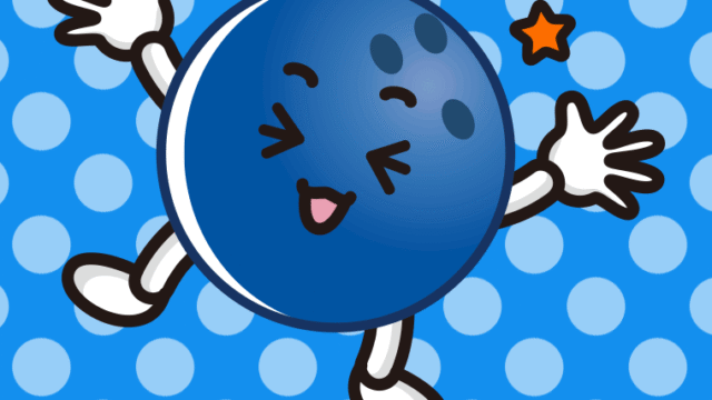 喜ぶボウリングボールちゃんのイラスト【色、背景あり】PNG
