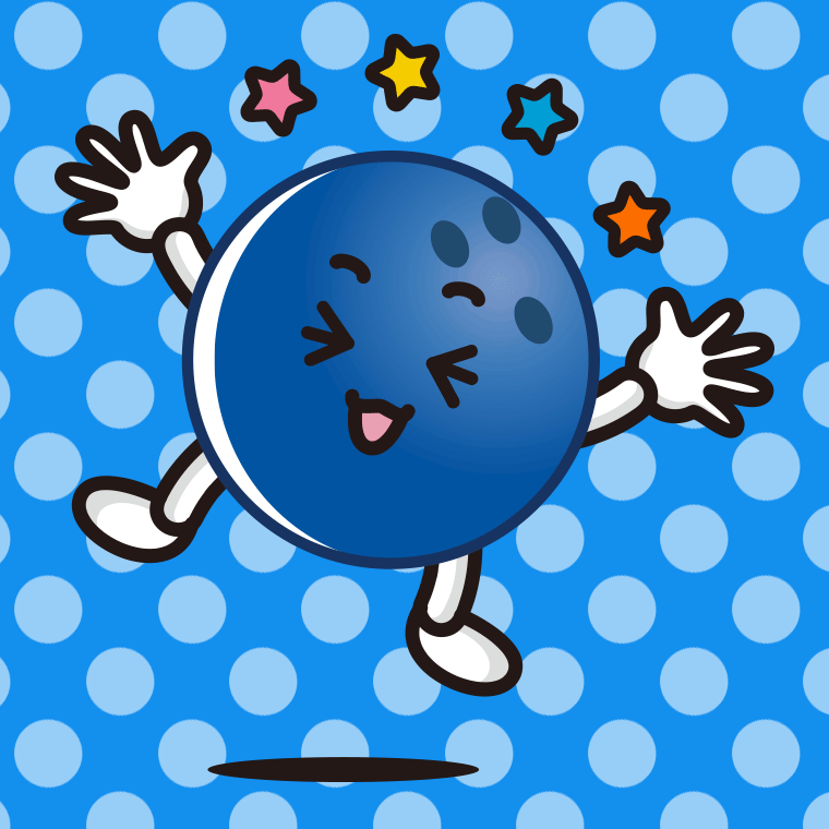喜ぶボウリングボールちゃんのイラスト【色、背景あり】PNG