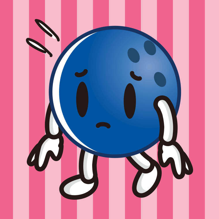 悲しそうなボウリングボールちゃんのイラスト【色、背景あり】PNG
